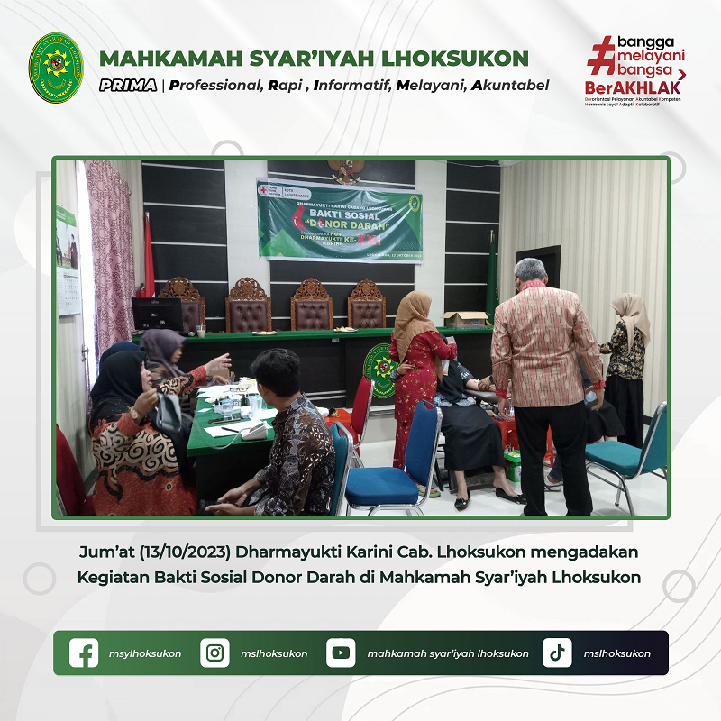 Dharmayukti Karini Cab. Lhoksukon mengadakan Kegiatan Bakti Sosial Donor Darah