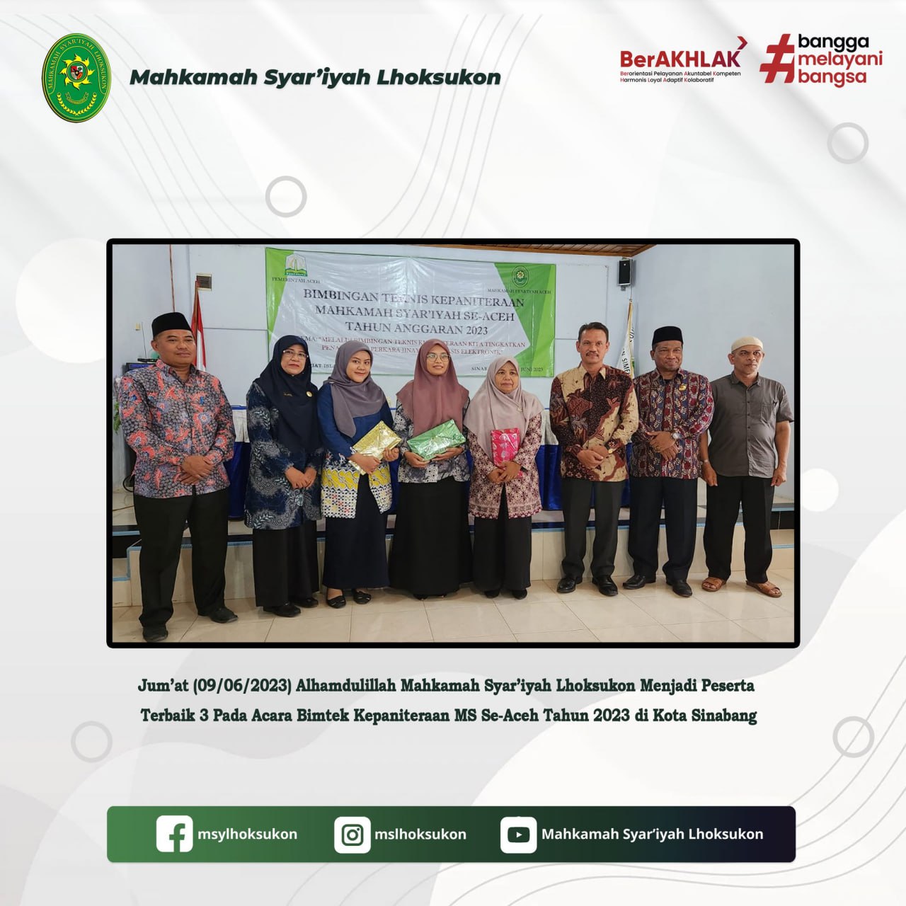 MS Lhoksukon meraih 3 Terbaik pada Bimtek Jinayat