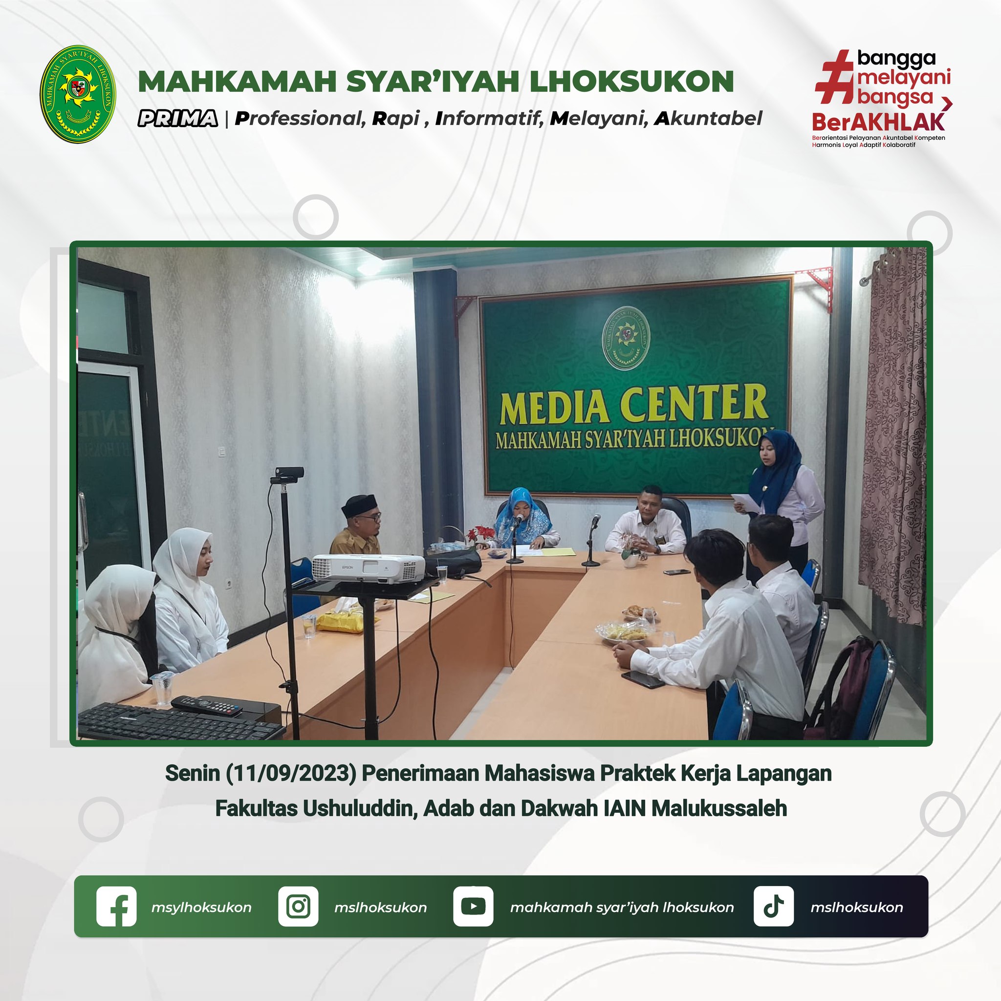 Wakil Ketua MS Lhoksukon menerima Mahasiswa OJT dari IAIN Lhokseumawe