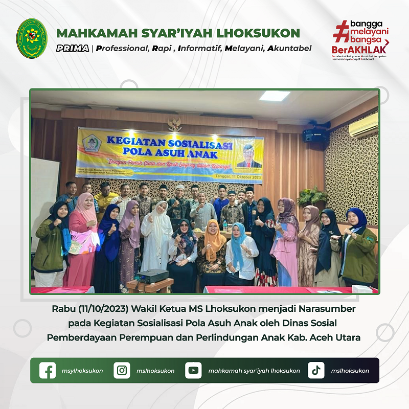 Waka MS Lhoksukon Menjadi Narasumber pada Kegiatan Sosialisasi Pola Asuh Anak