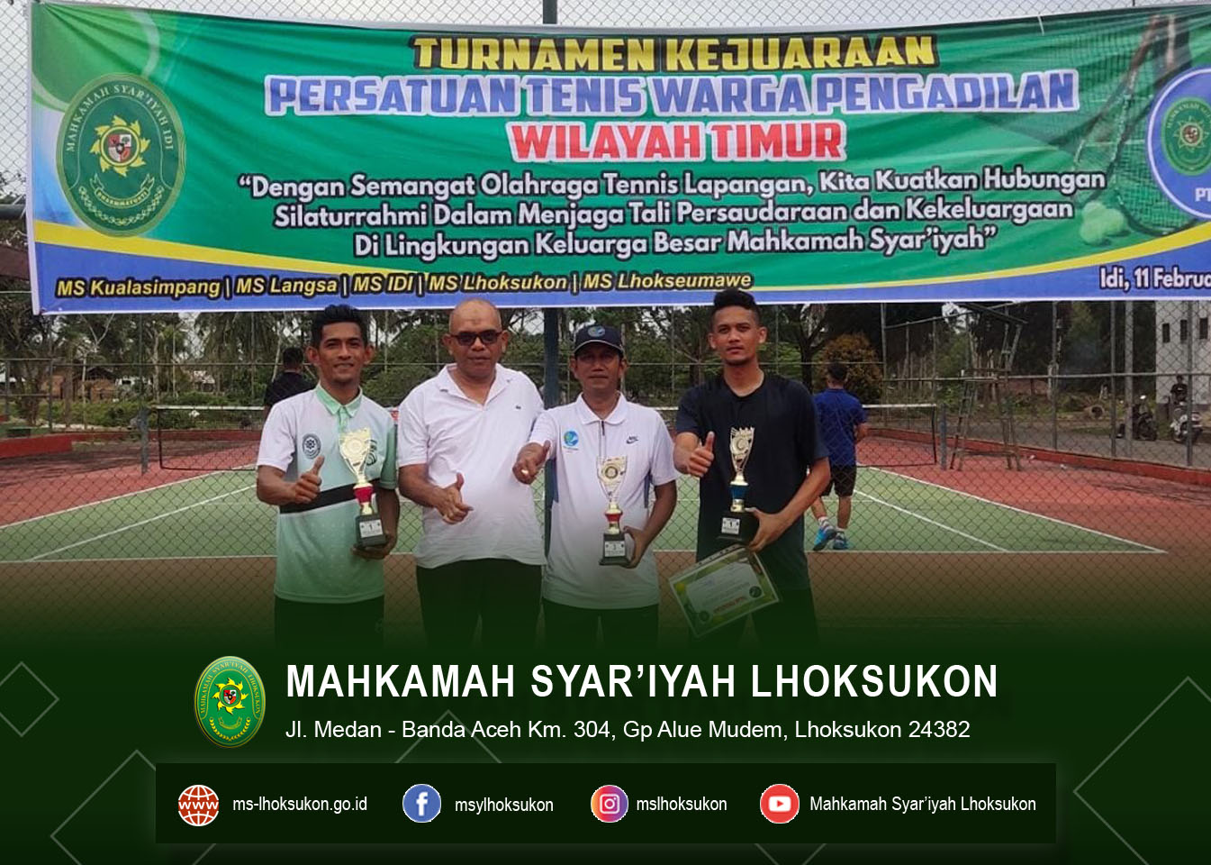 Tim PTWP MS Lhoksukon meraih peringkat I pada Kejuaraan Tennis PTWP Wilayah Timur