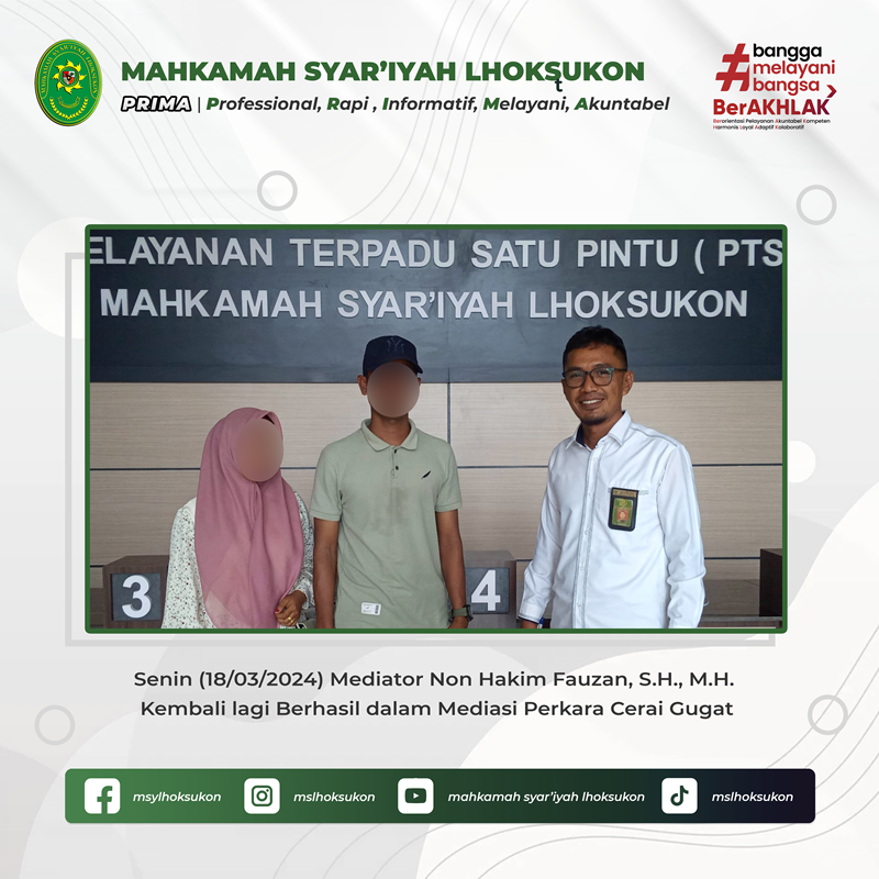 Mediator Non Hakim MS Lhoksukon Berhasil dalam Mediasi Perkara cg