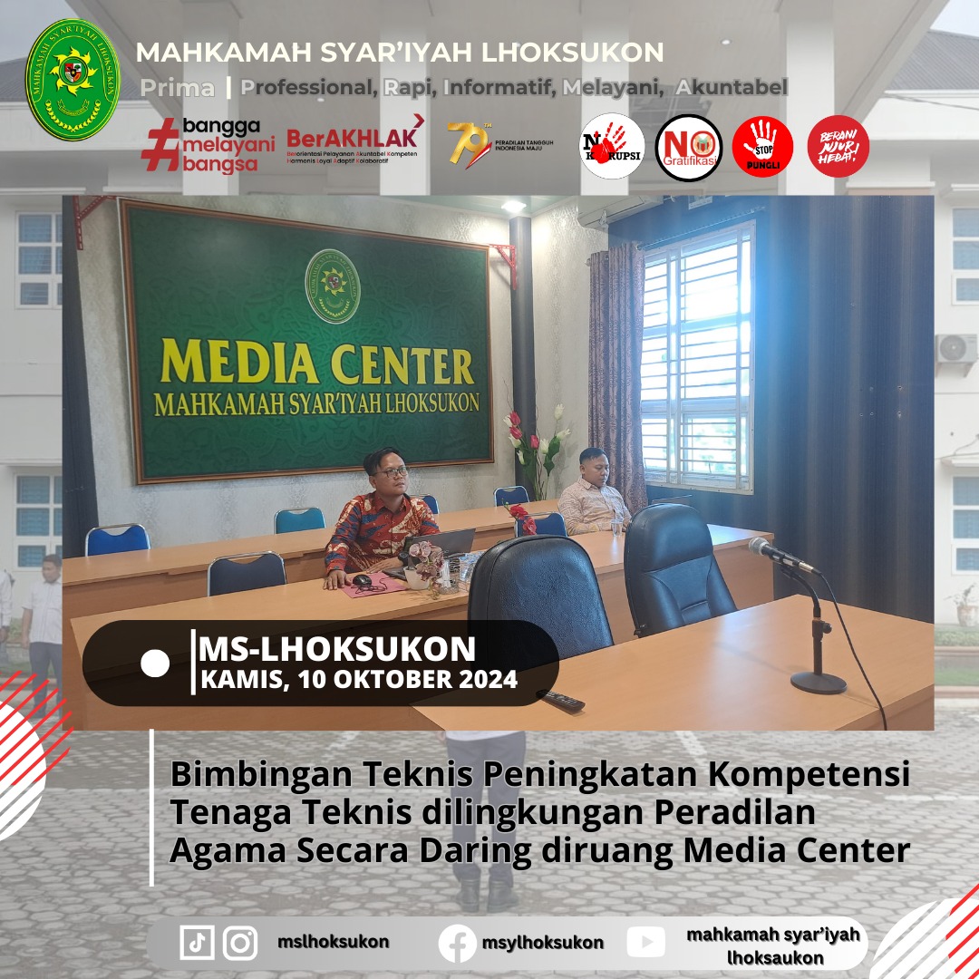 Bimbingan Teknis Peningkatan Kompetensi Tenaga Teknis Dilingkungan Peradilan Agama Secara Daring di Ruangan Media Center