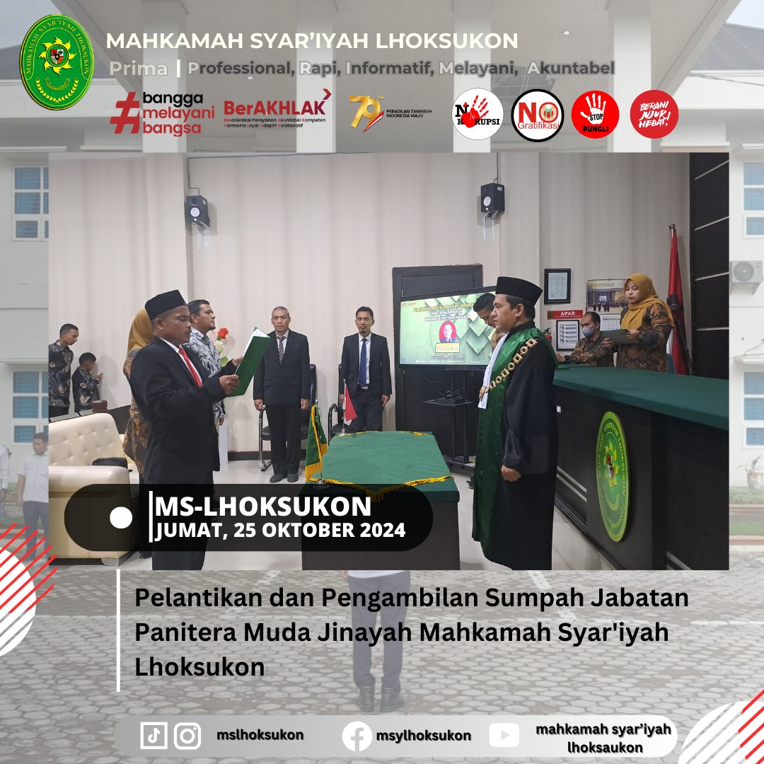 Pelantikan dan Pengambilan Sumpah Jabatan Panitera Muda Jinayah Mahkamah Syar'iyah Lhoksukon1