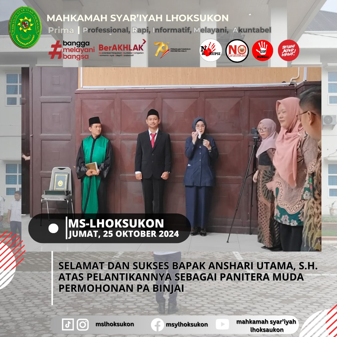 Selamat dan Sukses Bapak Anshari Utama, S.H. Atas Pelantikannya Sebagai Panitera Muda Permohonan PA Binjai