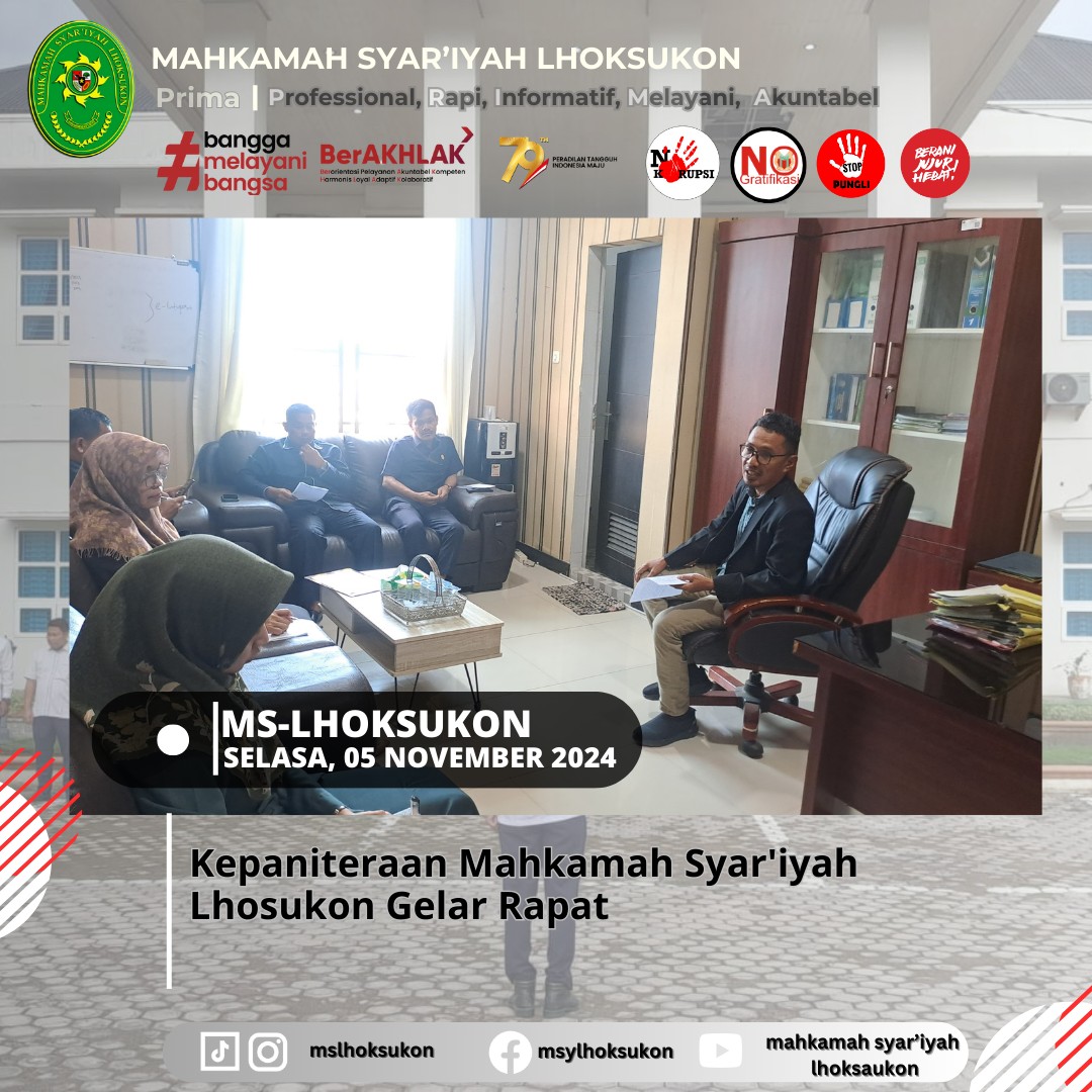 Kepaniteraan Mahkamah Syar'iyah Lhoksukon Gelar Rapat
