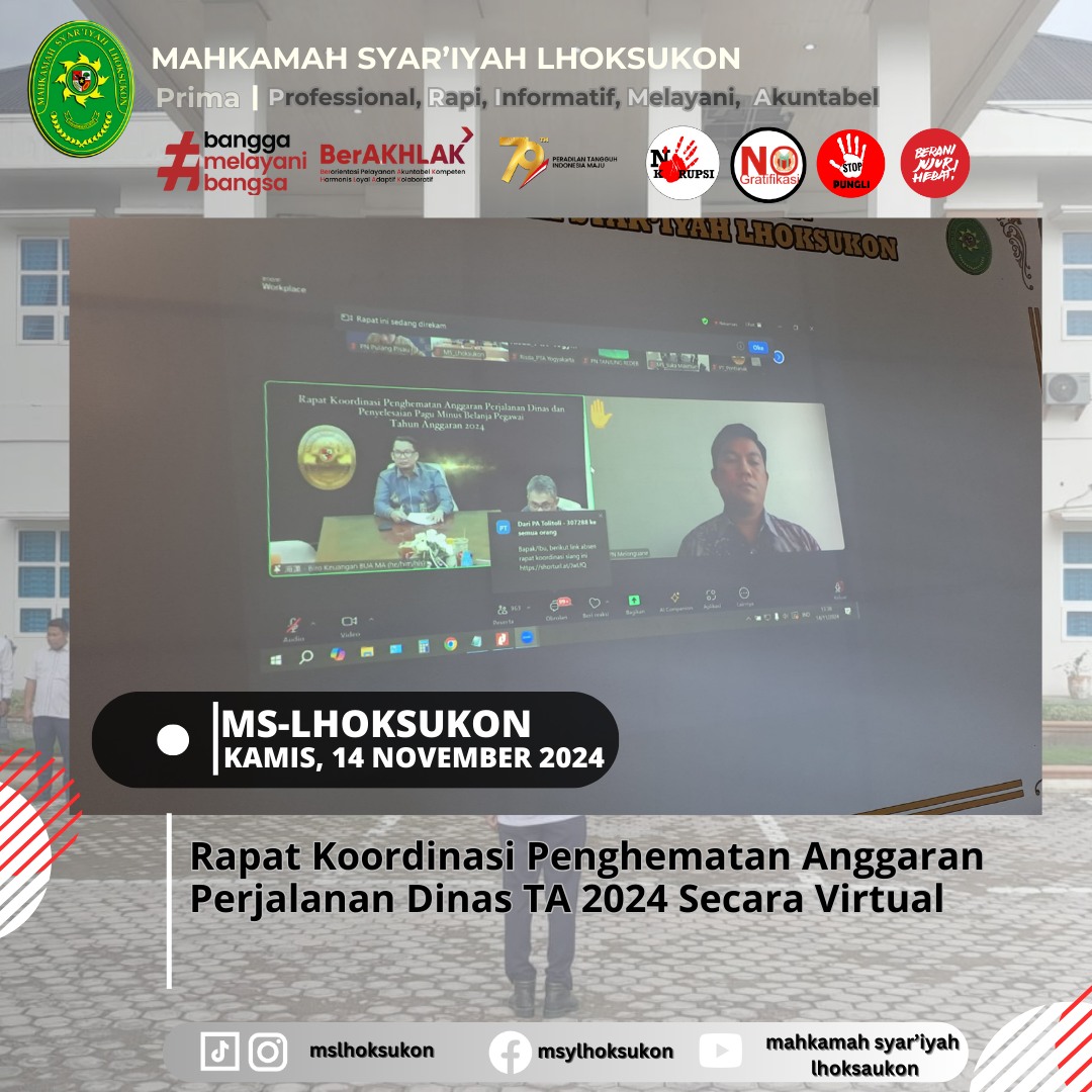 Rapat Koordinasi Penghematan Anggaran Perjalanan Dinas Tahun Anggaran 2024 secara virtual