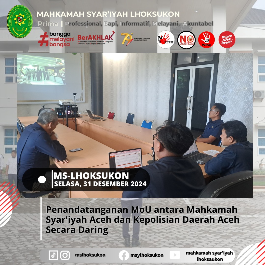 Penandatanganan MoU antara Mahkamah Syar'iyah Aceh dan Kepolisian Daerah Aceh Secara Daring