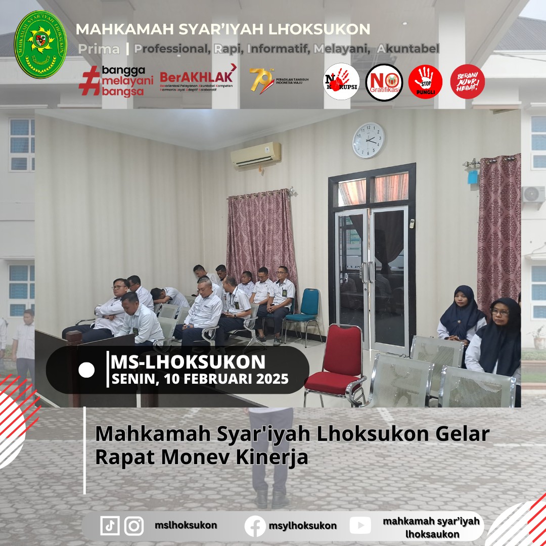 Mahkamah Syar'iyah Lhoksukon Gelar Rapat Monev Kinerja