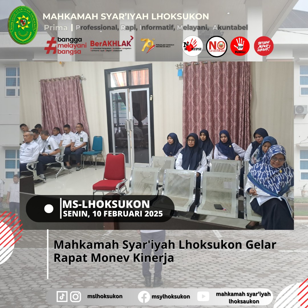 Mahkamah Syar'iyah Lhoksukon Gelar Rapat Monev Kinerja