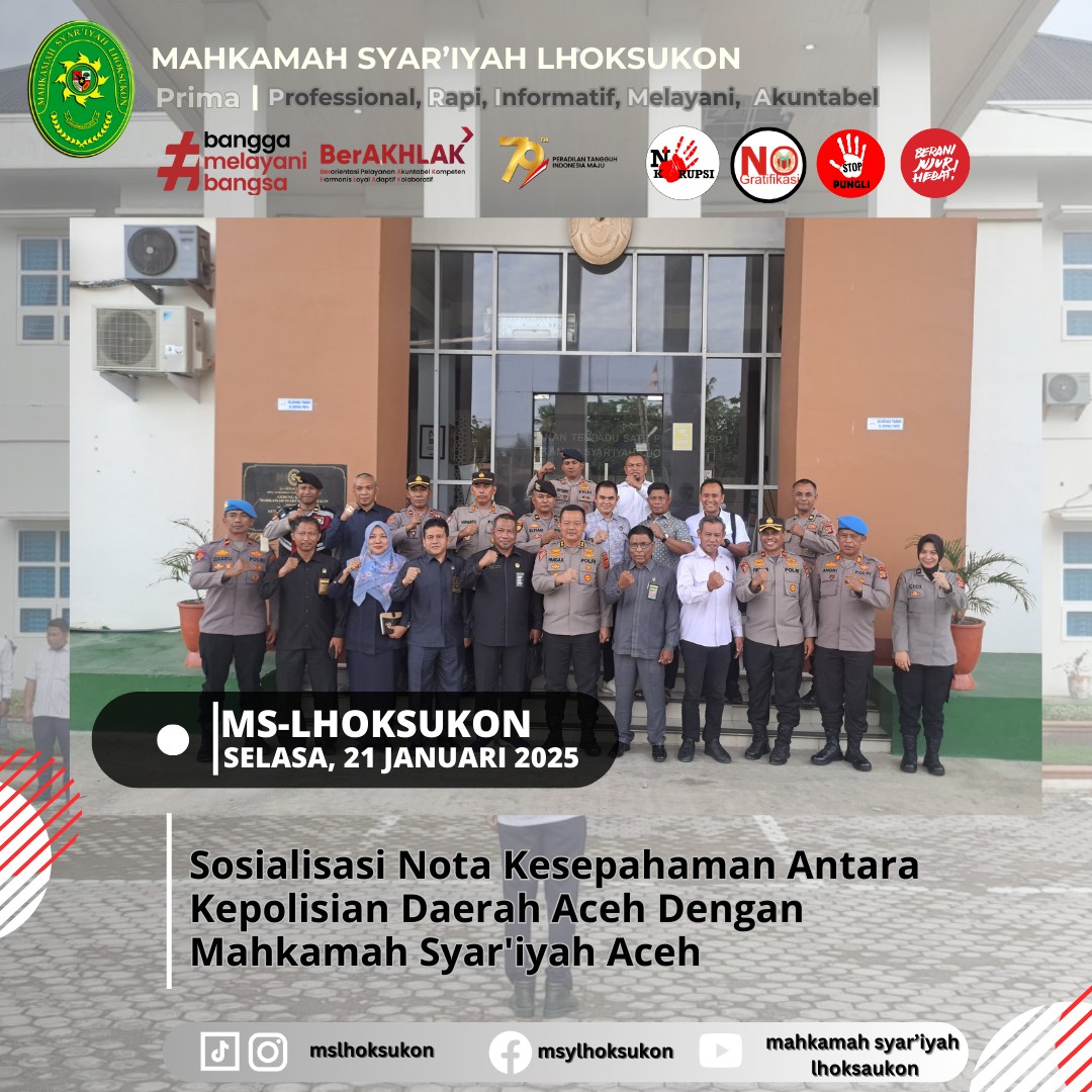 sosialisasi Nota Kesepahaman Antara Kepolisian Daerah Aceh Dengan Mahkamah Syar'iyah Aceh